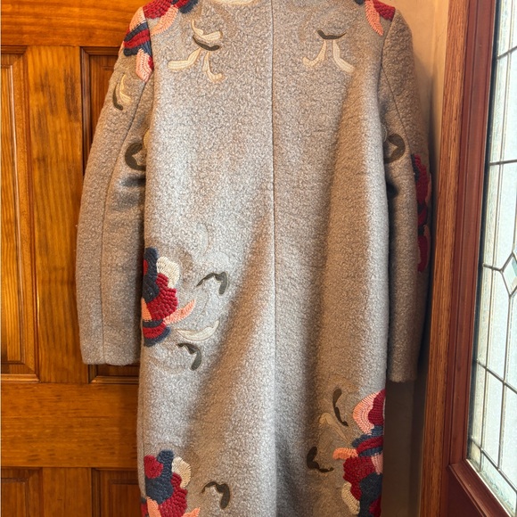 Sundance Catalog Tatiana Embroidered Wool Blend Coat S Gray - Picture 3 of 5